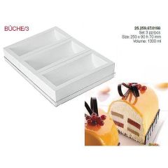 Форма для приготовления пирожного BUCHE, 3 отделения, 25 х 9 х 7 см, силиконовая, Silikomart