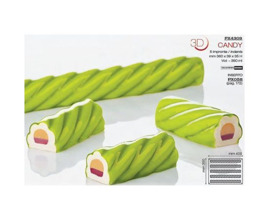 Форма кондитерская Pavoni CANDY 40*30 см, 5 ячеек, силикон, р-р ячейки: 360*39 мм, h 35 мм,Pavoni