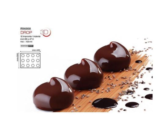 Форма кондитерская Pavoni DROP 40*30 см, силикон, р-р ячейки: d 66 мм, h 47 мм, Pavoni