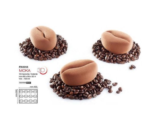 Форма кондитерская Pavoni MOKA 40*30 см, силикон, р-р ячейки: 83*58 мм, h 32 мм, Pavoni
