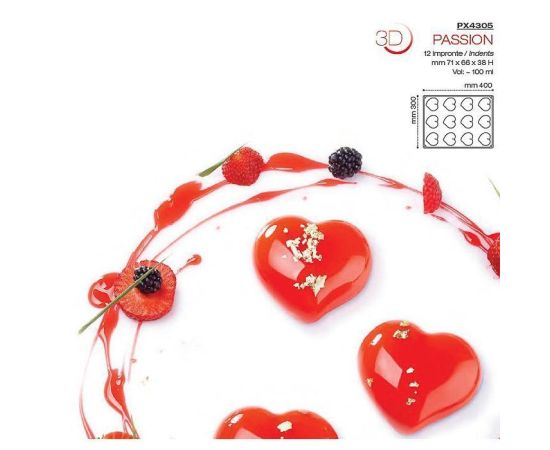 Форма кондитерская Pavoni PASSION 40*30 см, силикон, р-р ячейки: 71*66 мм, h 38 мм,Pavoni