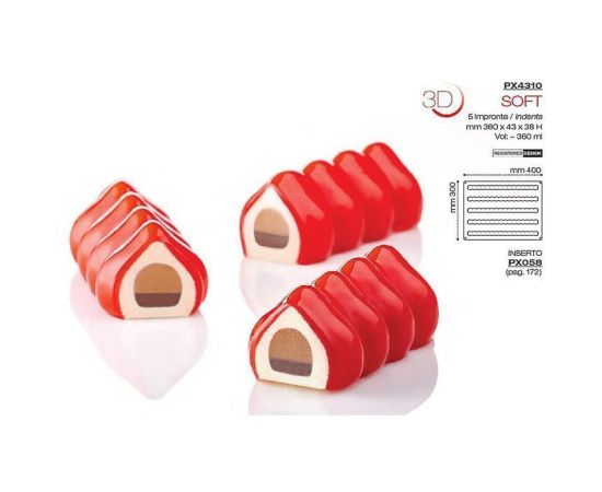 Форма кондитерская Pavoni SOFT 40*30 см, силикон, р-р ячейки: 360*43 мм, h 38 мм, Pavoni