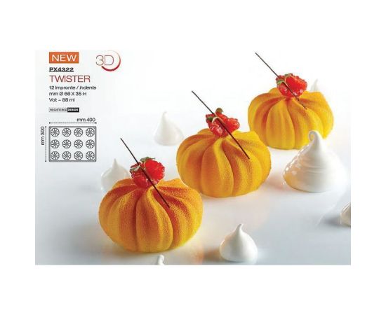 Форма кондитерская Pavoni TWISTER 40*30 см, силикон, р-р ячейки: d 66 мм, h 34 мм, Pavoni