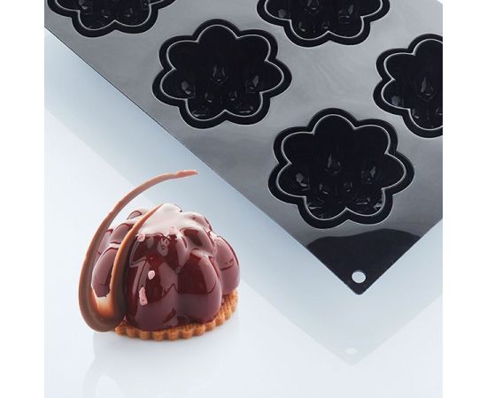 Форма для выпечки «Георгины», 6 ячеек, силикон, H=43 мм, L=71 мм, B=70 мм, цвет черный, Martellato, изображение 2