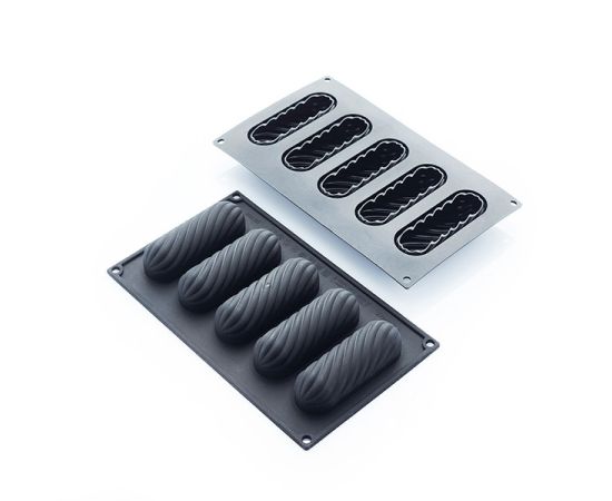 Форма для выпечки «Эклер Твист», 5 ячеек, силикон, L=29,7 см, B=17,6 см, цвет черный, Martellato