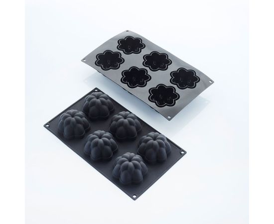 Форма для выпечки «Георгины», 6 ячеек, силикон, H=43 мм, L=71 мм, B=70 мм, цвет черный, Martellato