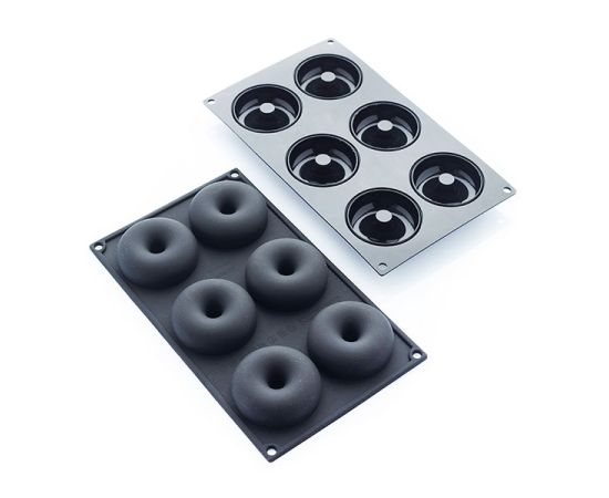 Форма для выпечки «Пончик», 6 ячеек, силикон, L=29,7 см, B=17,6 см, цвет черный, Martellato