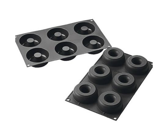 Форма для выпечки «Пончики», 6 ячеек, силикон, D=75/25 мм, H=28 мм, цвет черный, Martellato