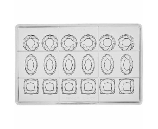 Форма для шоколада «Бриллианты 3-х видов», 18 ячеек, поликарбонат, H=26 мм, L=275 мм, B=175 мм, Martellato