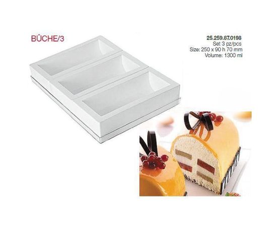 Форма для приготовления пирожного BUCHE, 3 отделения, 25 х 9 х 7 см, силиконовая, Silikomart